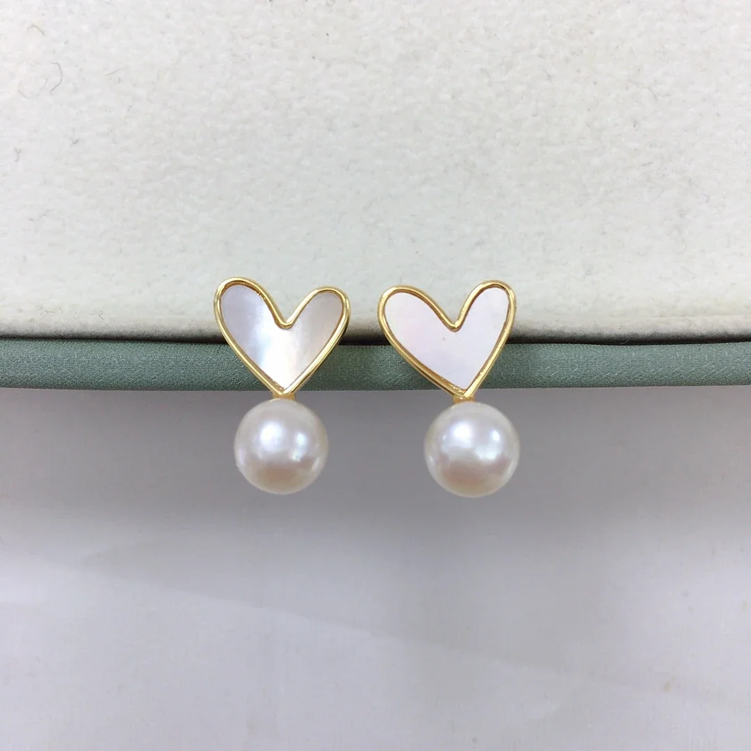 Open Heart Gold-Plated Inlay Freshwater Pearl Drop Earrings