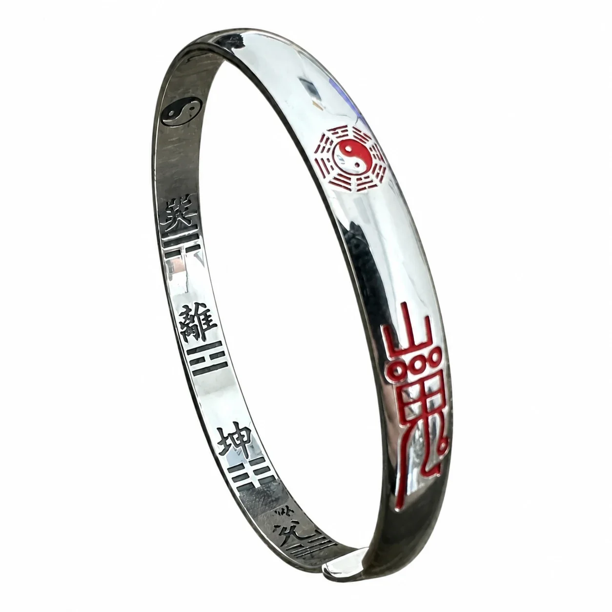 Polished Red Script Bagua 925 Sterling Silver Bangle
