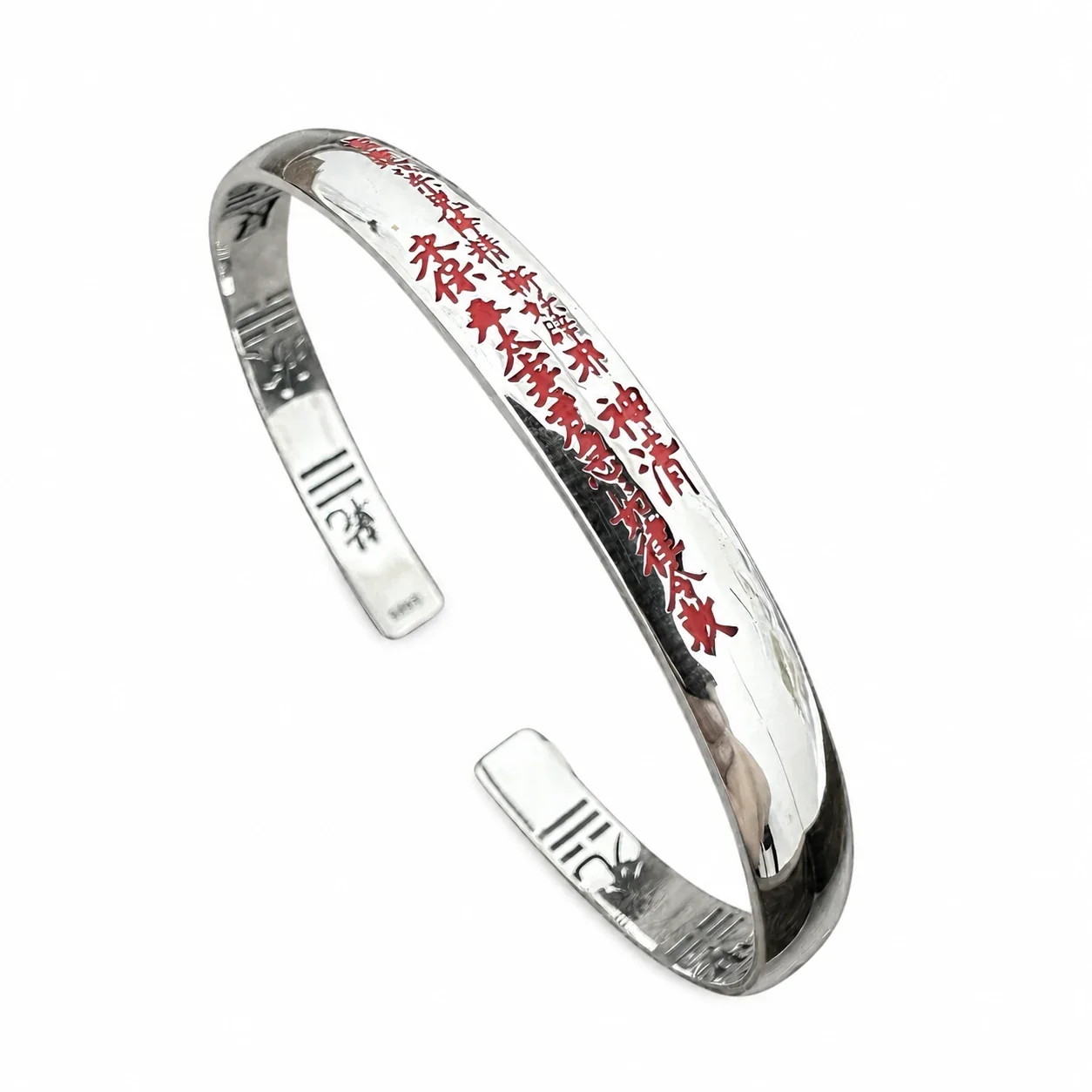 Polished Red Script Bagua 925 Sterling Silver Bangle