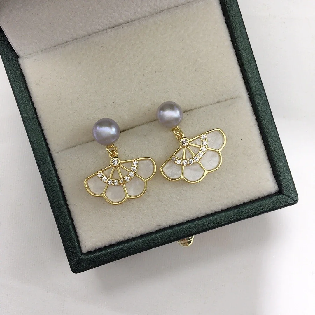 Delicate Gold-Plated Fan Petal Freshwater Pearl Drop Earrings