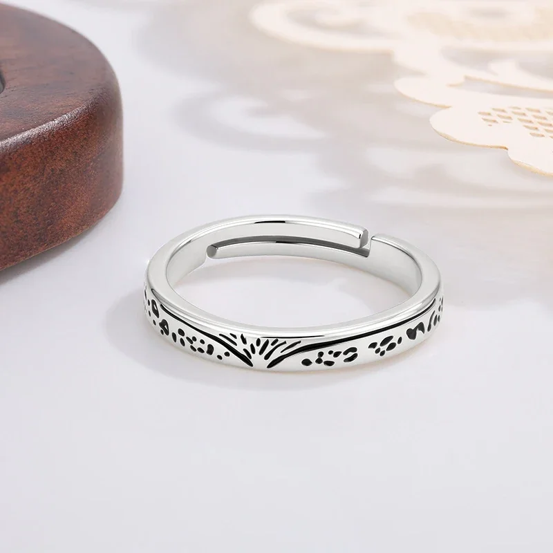 Etched Fan Motif Silver-Tone Copper Open Band Ring
