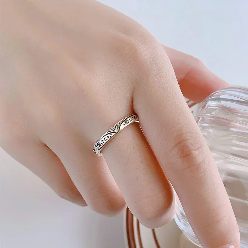 Etched Fan Motif Silver-Tone Copper Open Band Ring