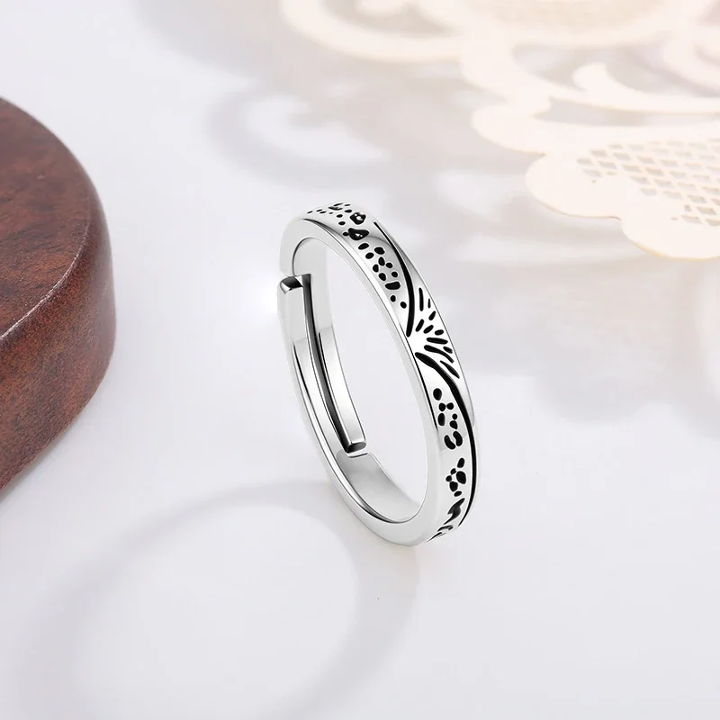 Etched Fan Motif Silver-Tone Copper Open Band Ring