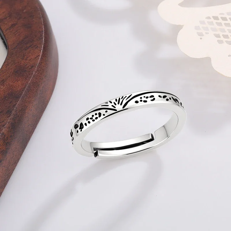 Etched Fan Motif Silver-Tone Copper Open Band Ring