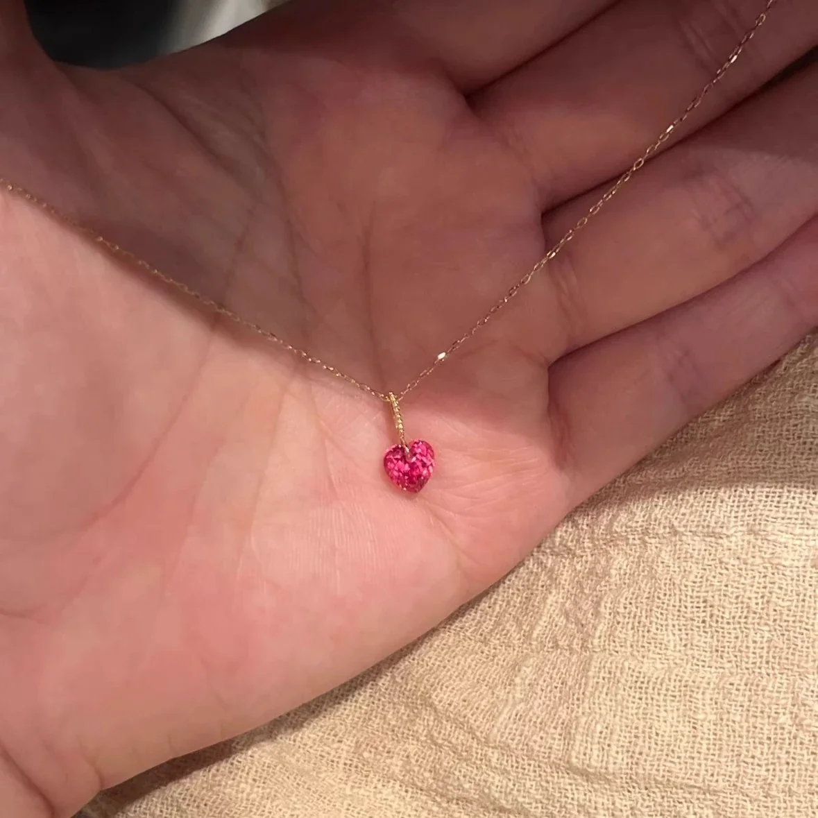 Delicate Gold-Plated Pink Heart CZ Copper Necklace