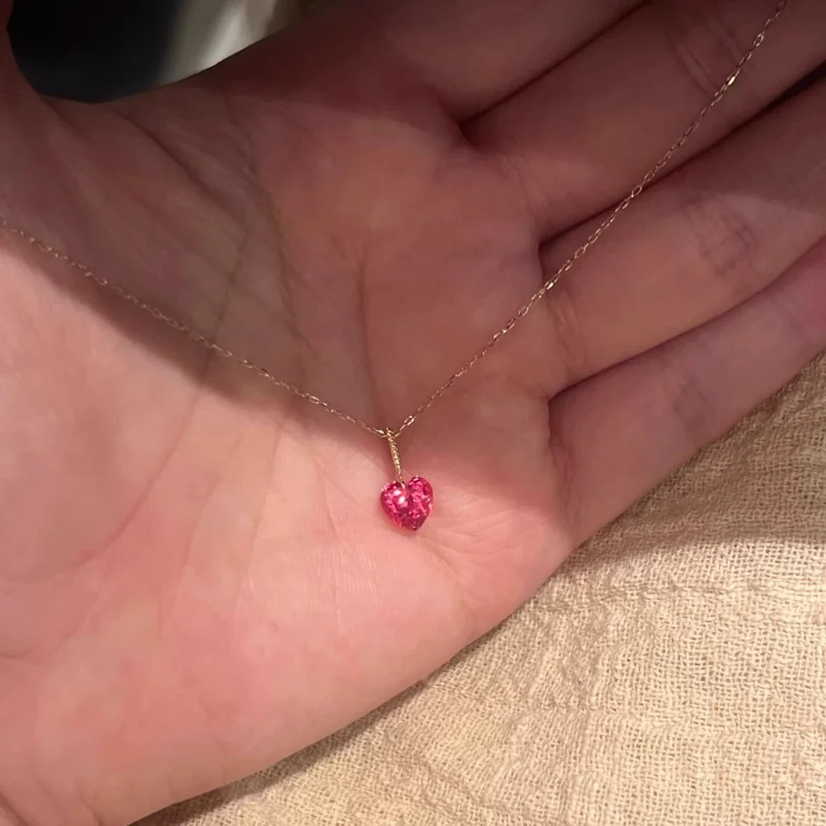 Delicate Gold-Plated Pink Heart CZ Copper Necklace
