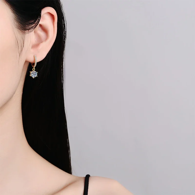 Radiant Gold-Plated Pavé Hoop Six-Prong Moissanite Drop Earrings