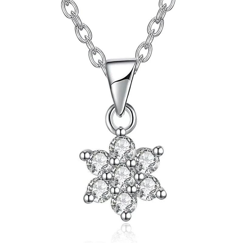 Radiant 925 Sterling Silver Six-Stone Snowflake Necklace