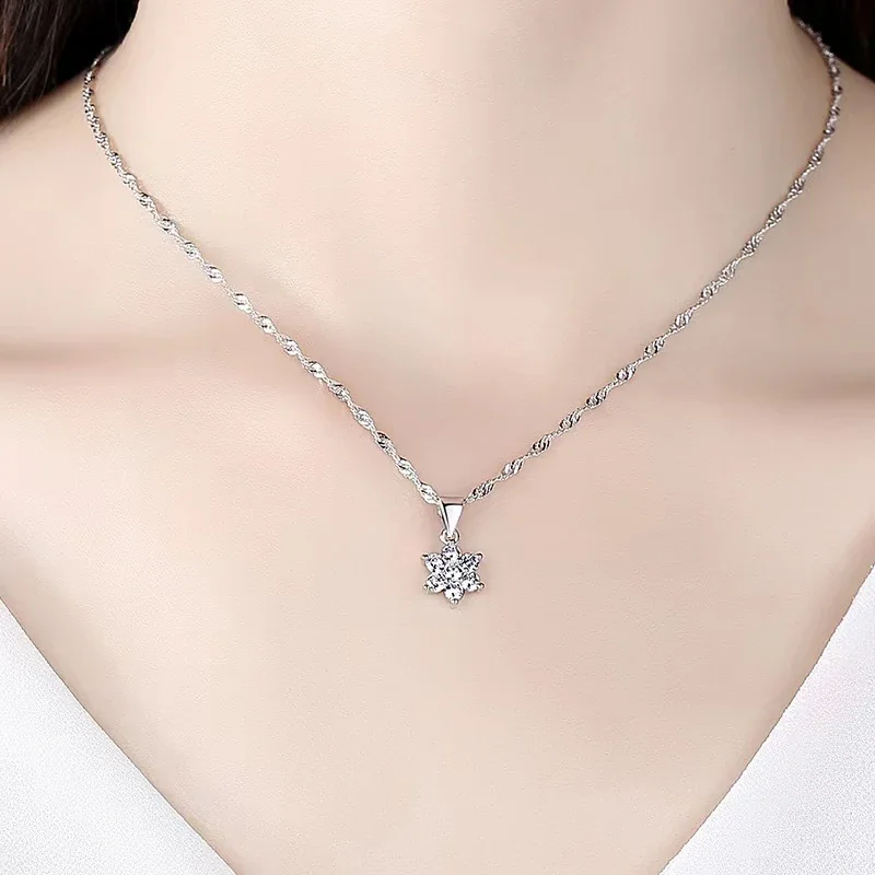 Radiant 925 Sterling Silver Six-Stone Snowflake Necklace