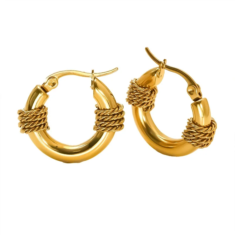 Sculptural 18K Gold PVD Rope-Wrapped Huggie Hoop Earrings