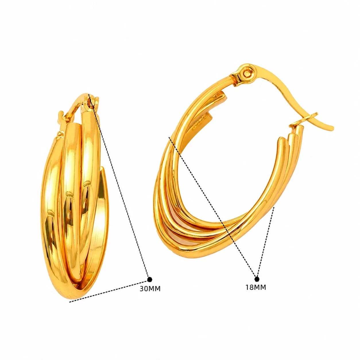Sculptural 18K Gold PVD Rope-Wrapped Huggie Hoop Earrings - Gold Layered Oval