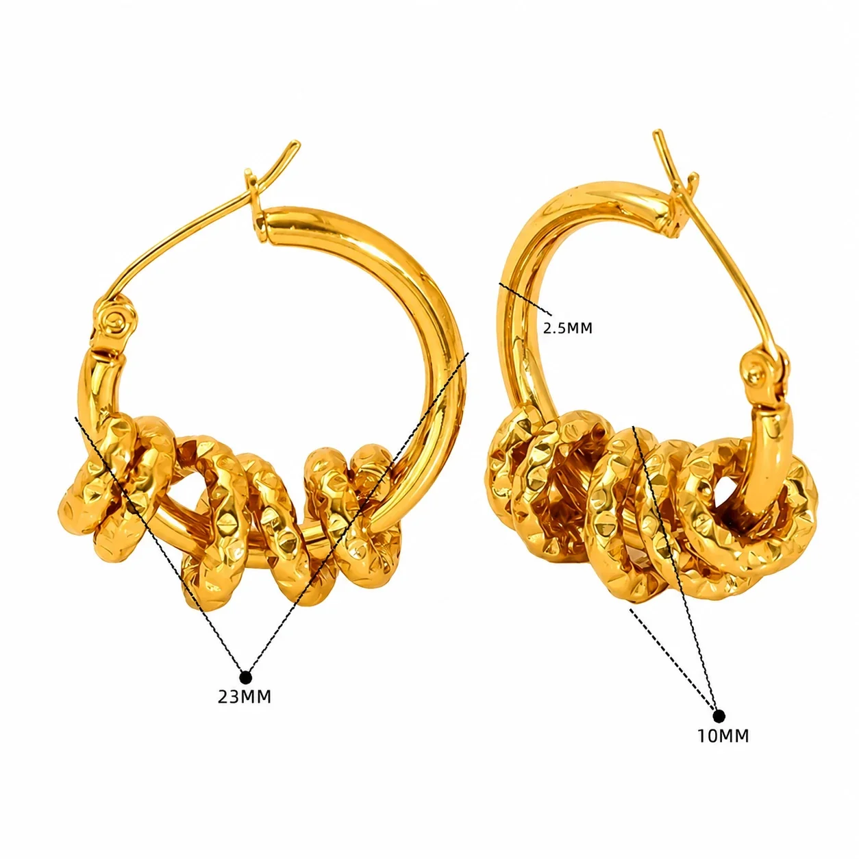 Sculptural 18K Gold PVD Rope-Wrapped Huggie Hoop Earrings - Gold Knot Accent