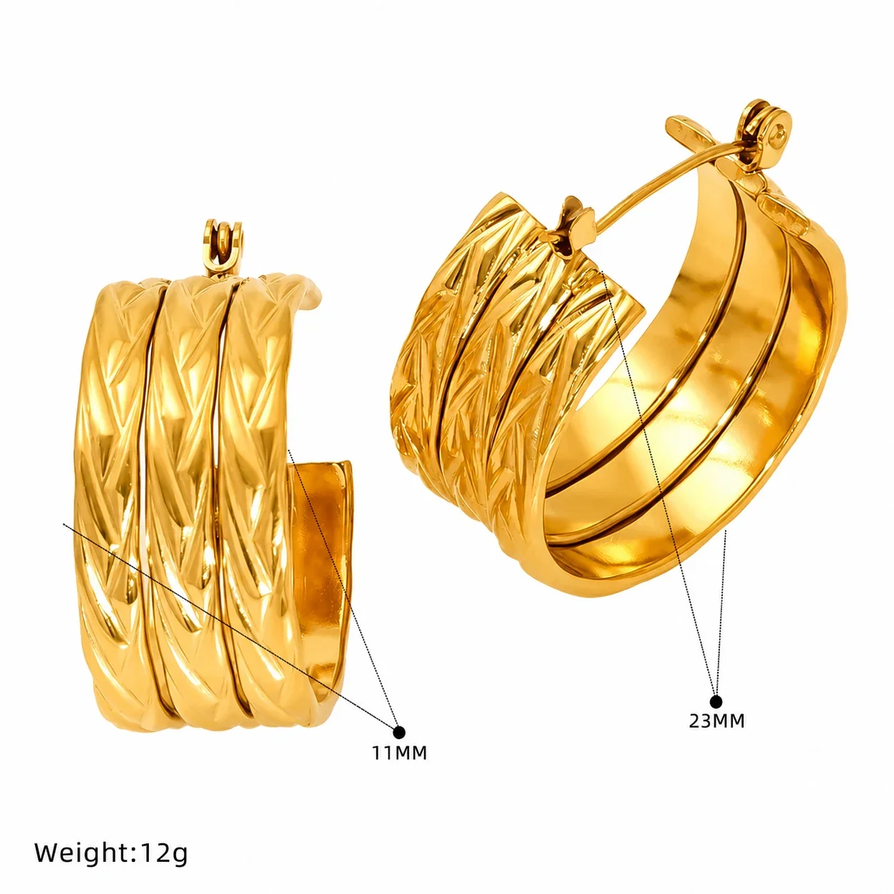 Sculptural 18K Gold PVD Rope-Wrapped Huggie Hoop Earrings - Gold Puffy Twist