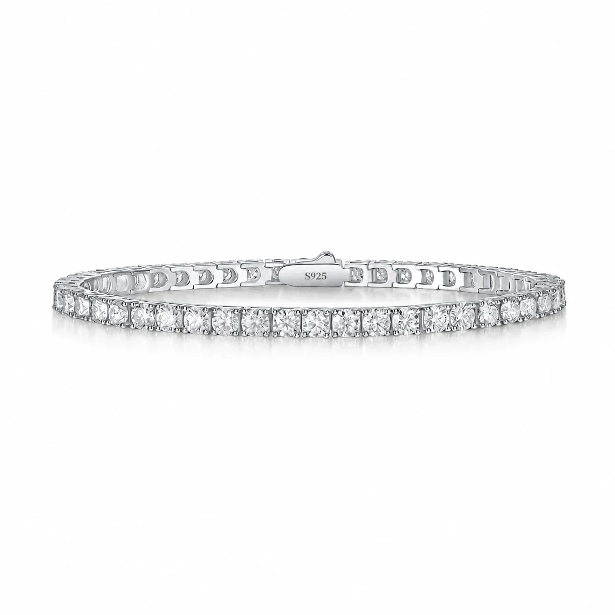 Radiant 925 Sterling Silver Square Prong-Set Tennis Bracelet