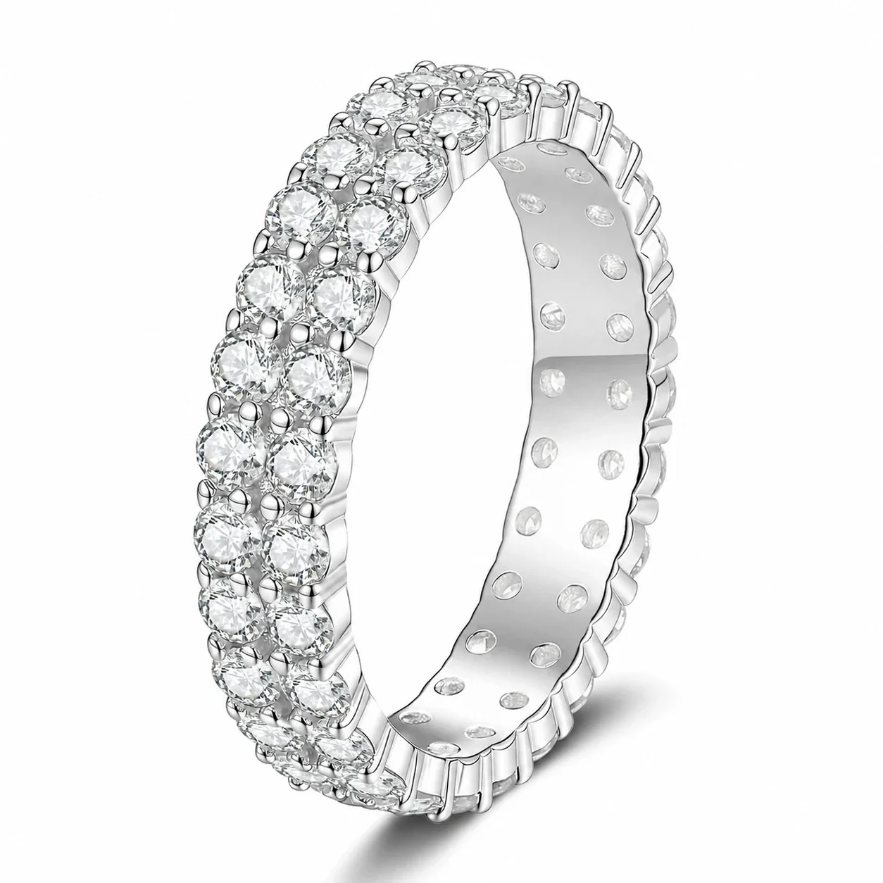 Radiant Triple-Row Pavé 925 Sterling Silver Moissanite Ring