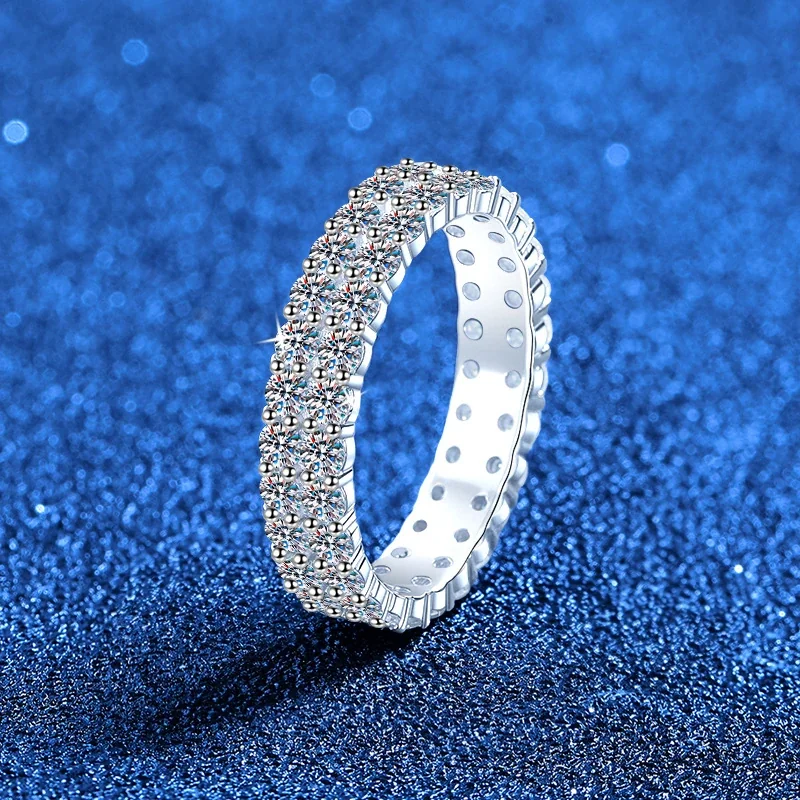 Radiant Triple-Row Pavé 925 Sterling Silver Moissanite Ring