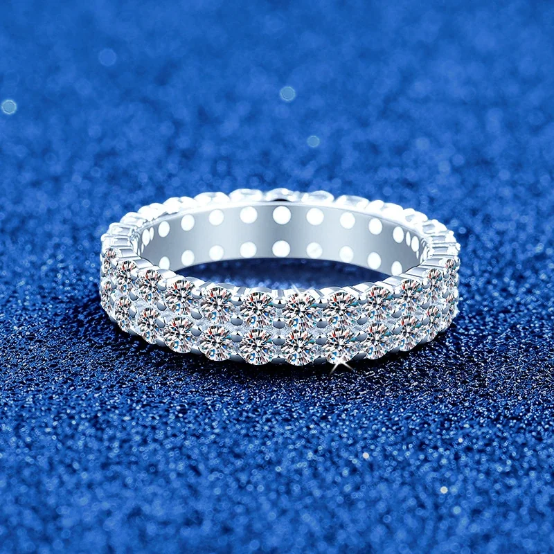 Radiant Triple-Row Pavé 925 Sterling Silver Moissanite Ring