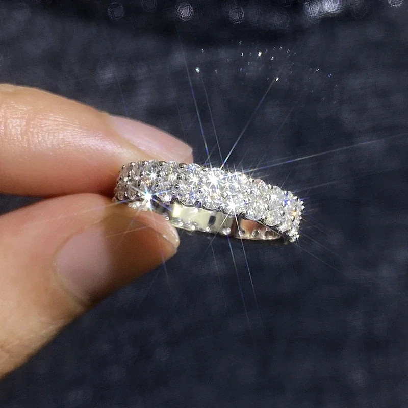 Radiant Triple-Row Pavé 925 Sterling Silver Moissanite Ring