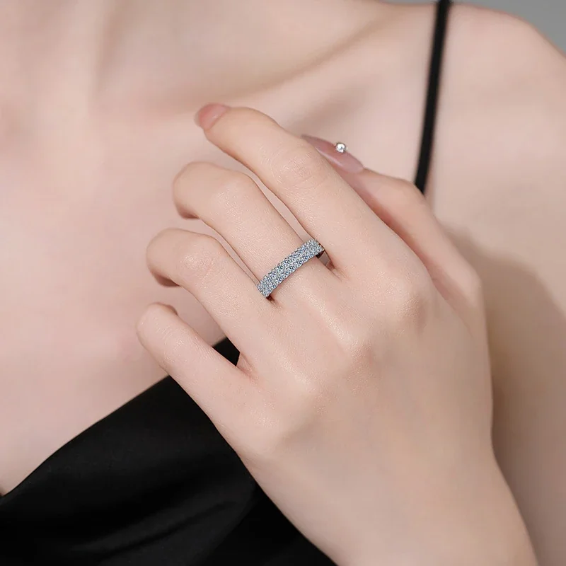 Radiant Triple-Row Pavé 925 Sterling Silver Moissanite Ring