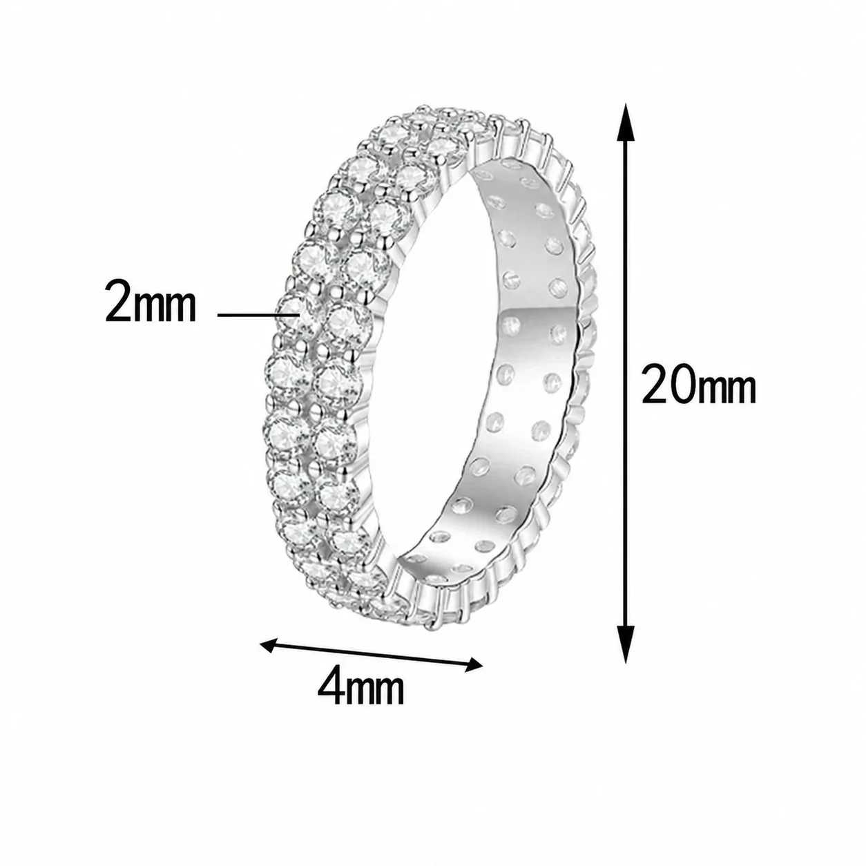 Radiant Triple-Row Pavé 925 Sterling Silver Moissanite Ring - . ct Moissanite
