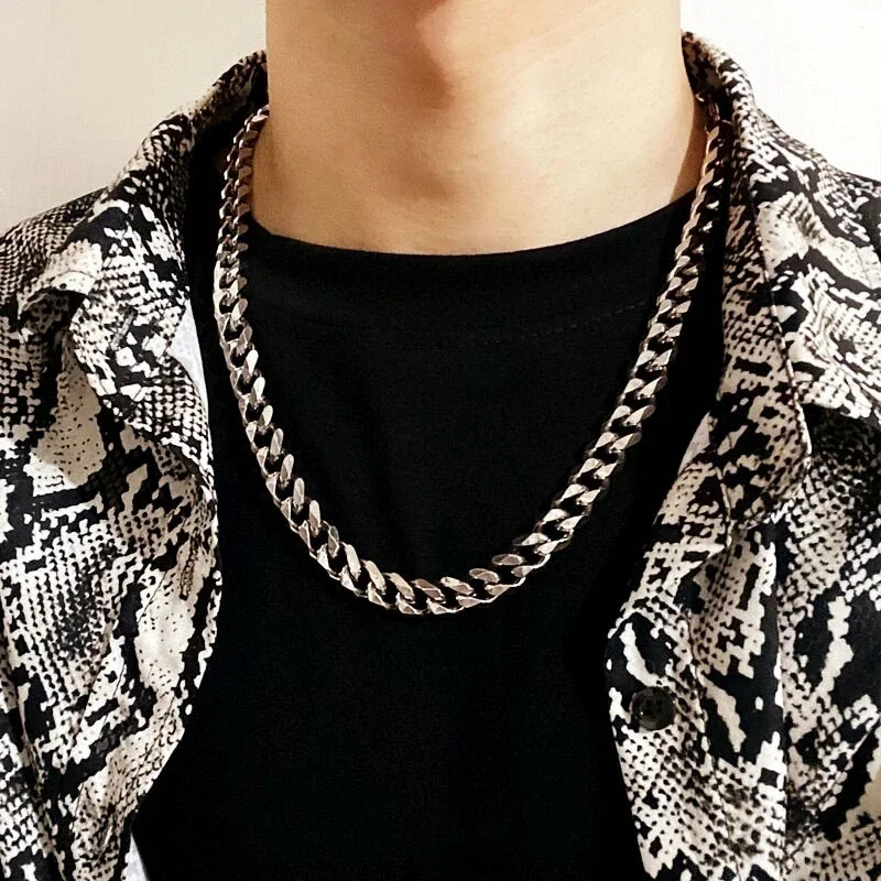 Bold Polished Stainless Steel Cuban Link Chain Necklace