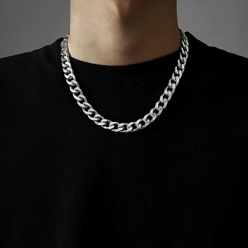 Bold Polished Stainless Steel Cuban Link Chain Necklace