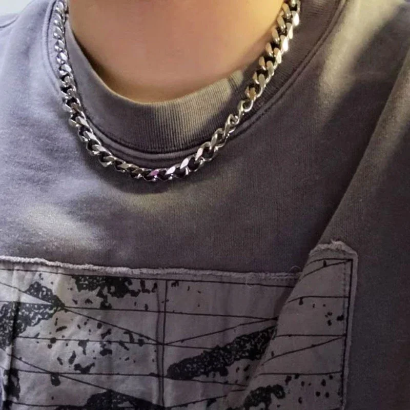 Bold Polished Stainless Steel Cuban Link Chain Necklace