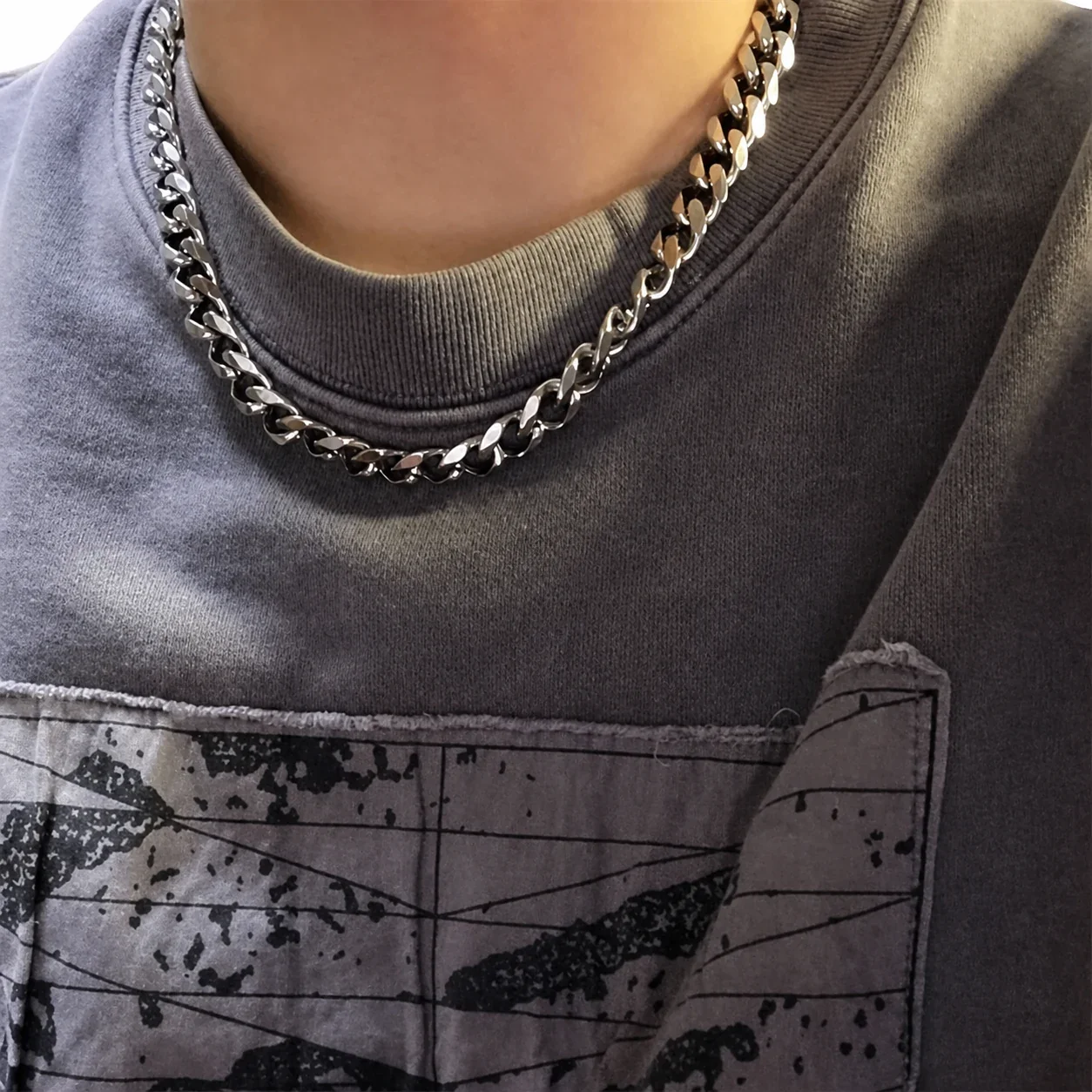 Bold Polished Stainless Steel Cuban Link Chain Necklace - Polished Steel 11 mm Cuban Link 45 cm