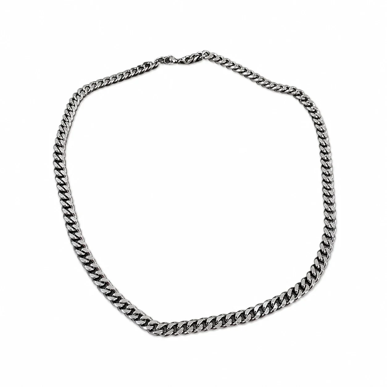 Bold Polished Stainless Steel Cuban Link Chain Necklace - Polished Steel 7 mm Cuban Link 60 cm