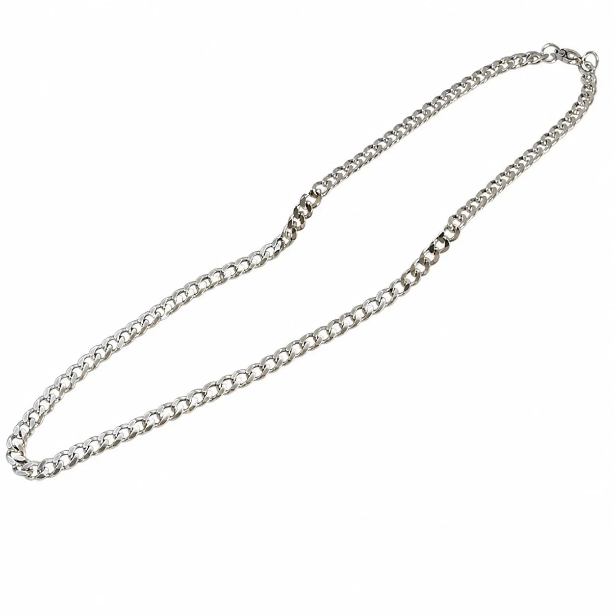 Bold Polished Stainless Steel Cuban Link Chain Necklace - Polished Steel 5 mm Cuban Link 45 cm
