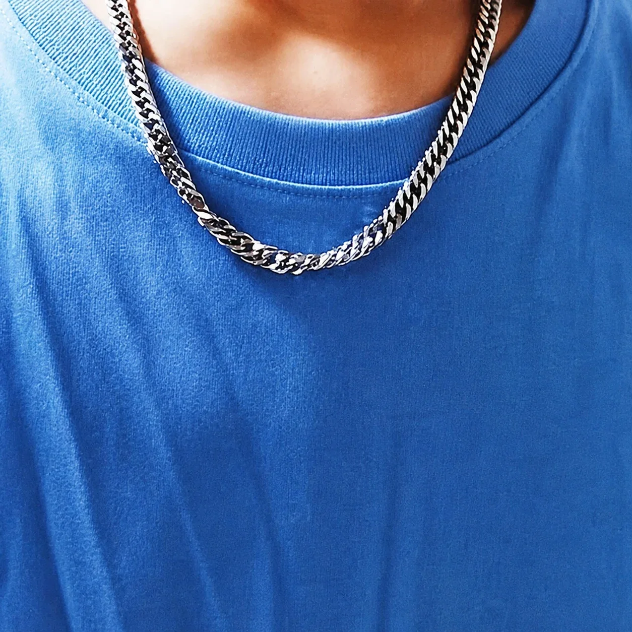 Bold Polished Stainless Steel Cuban Link Chain Necklace - Polished Steel Cuban Toggle 45 cm