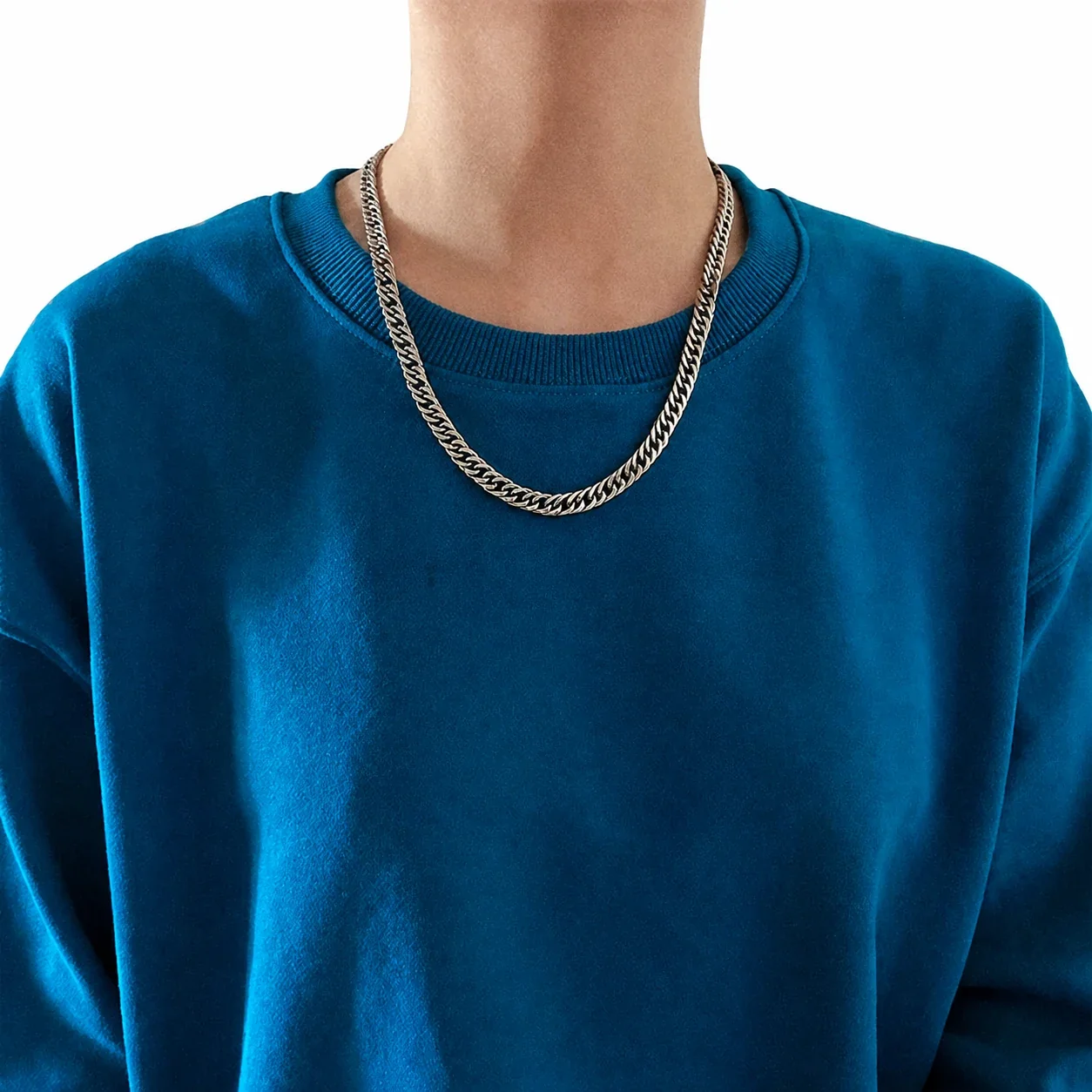 Bold Polished Stainless Steel Cuban Link Chain Necklace - Polished Steel Cuban Toggle 50 cm