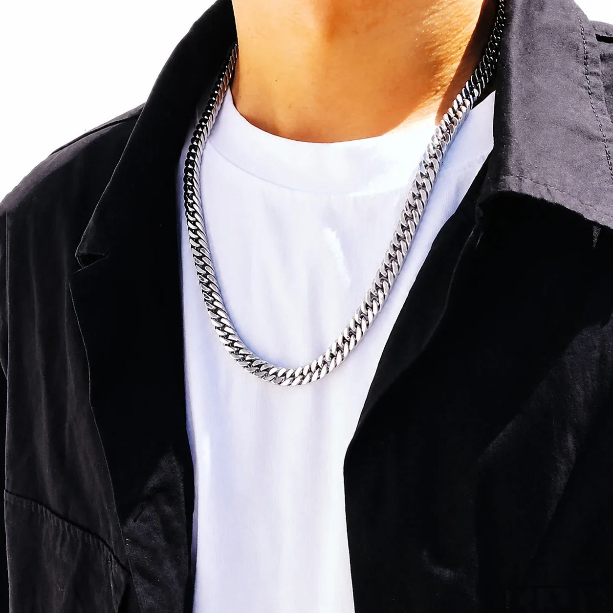 Bold Polished Stainless Steel Cuban Link Chain Necklace - Polished Steel Cuban Toggle 60 cm