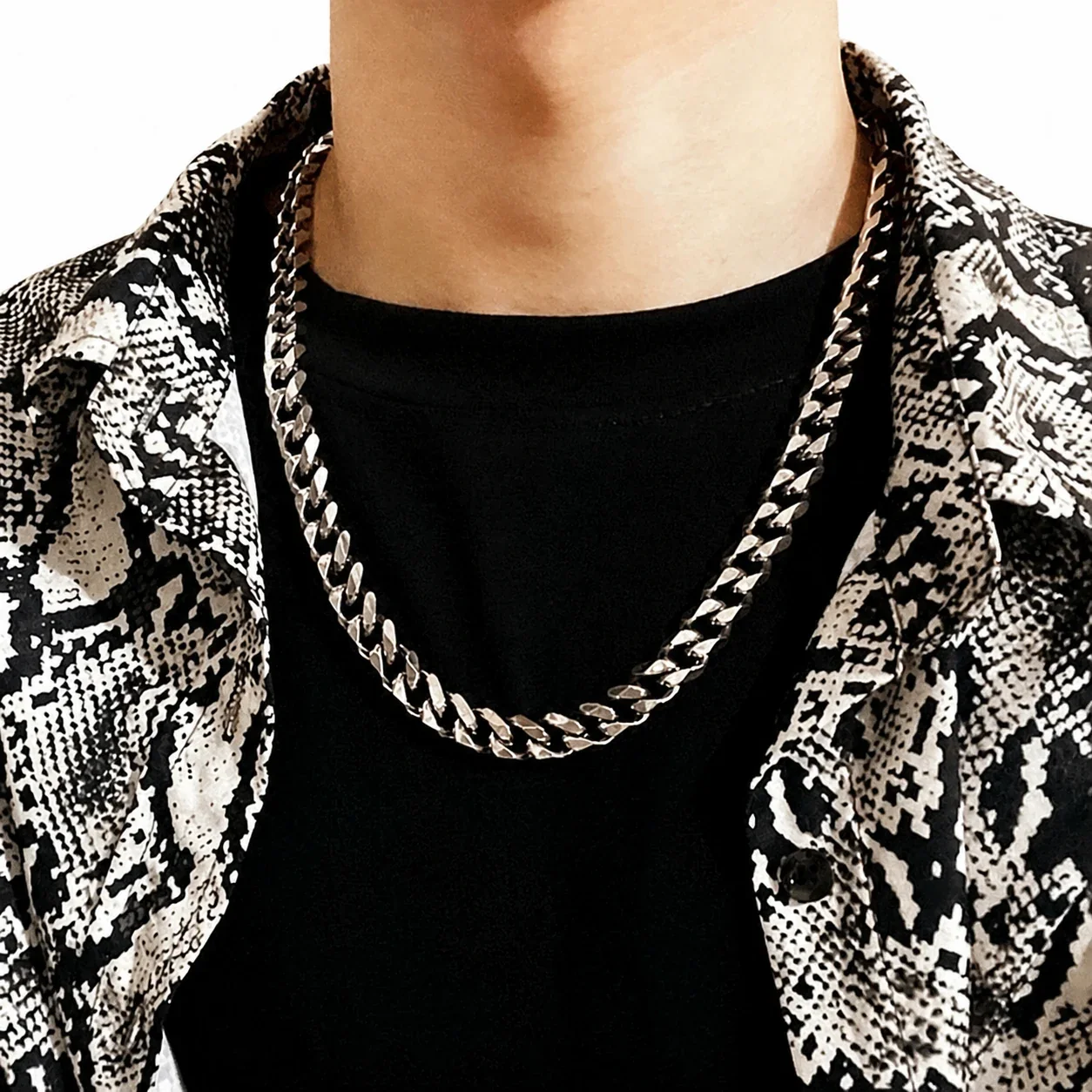 Bold Polished Stainless Steel Cuban Link Chain Necklace - Polished Steel 11 mm Cuban Link 60 cm