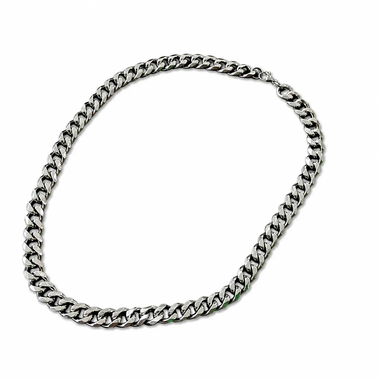 Bold Polished Stainless Steel Cuban Link Chain Necklace - Polished Steel 9 mm Cuban Link 45 cm