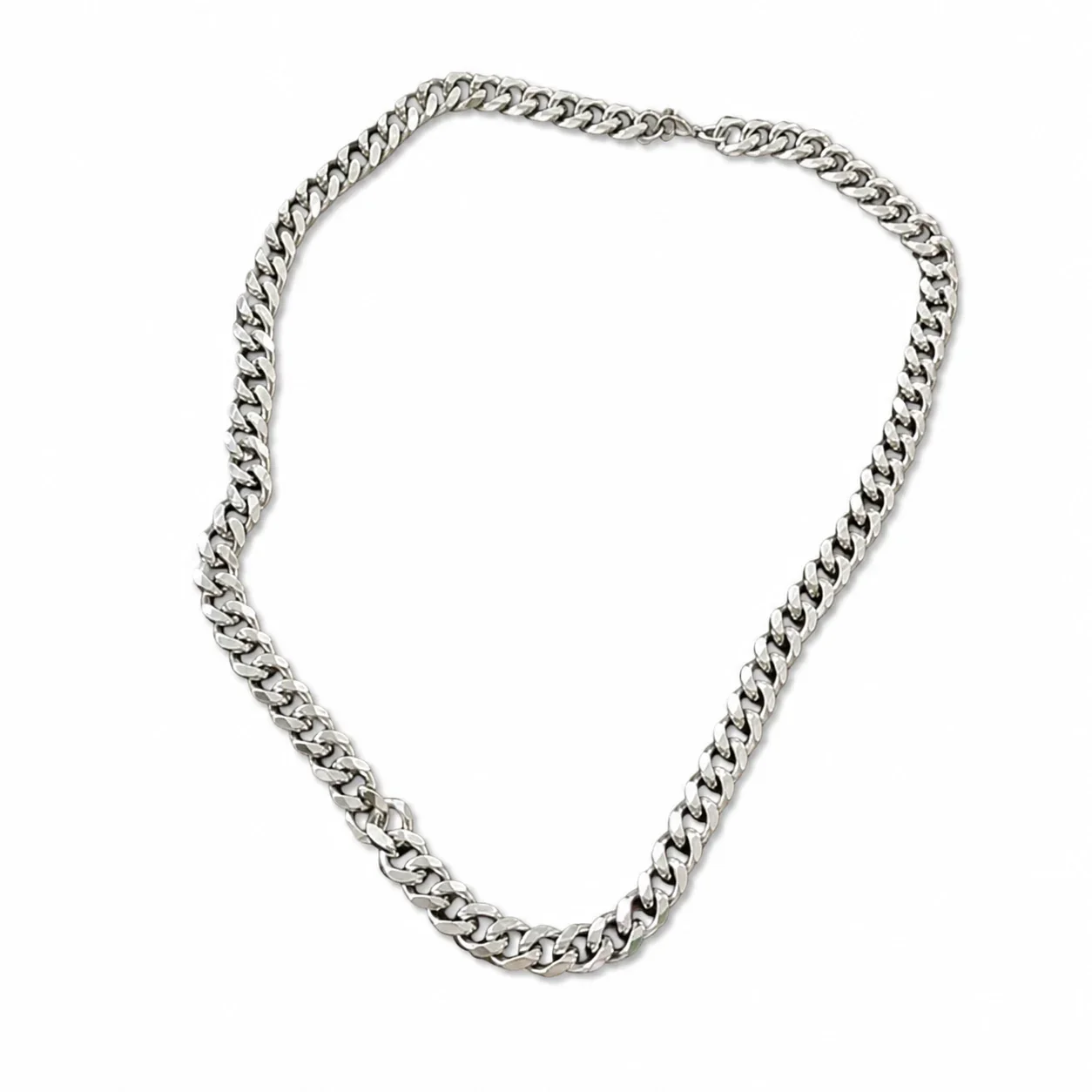 Bold Polished Stainless Steel Cuban Link Chain Necklace - Polished Steel 9 mm Cuban Link 55 cm
