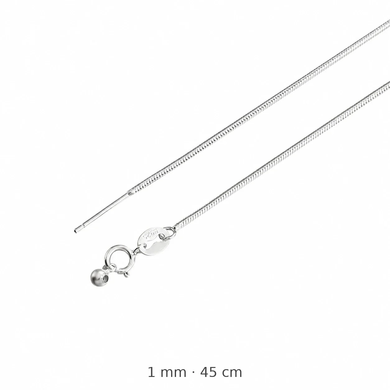 Versatile 925 Sterling Silver Box and Snake Chain Necklace - Silver Round Snake 45 cm