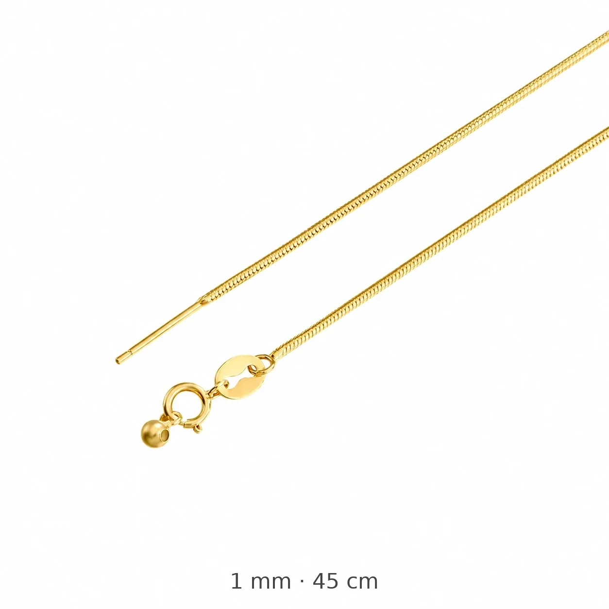 Versatile 925 Sterling Silver Box and Snake Chain Necklace - Gold Round Snake 45 cm