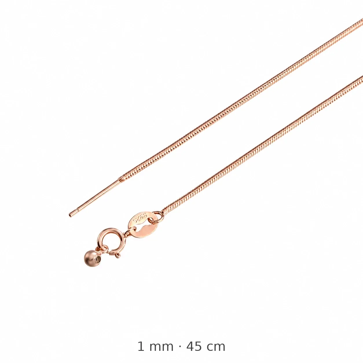 Versatile 925 Sterling Silver Box and Snake Chain Necklace - Rose Gold Round Snake 45 cm