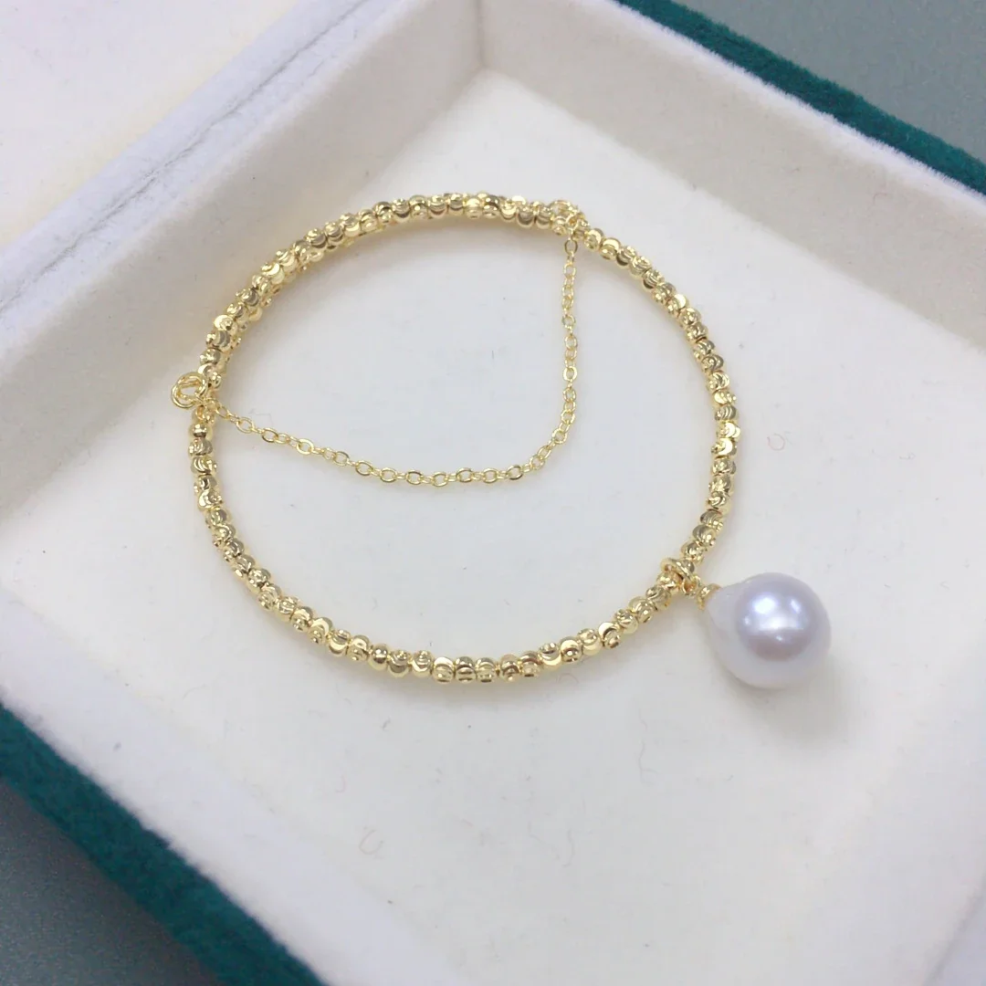Lustrous Bead-Row Freshwater Pearl Charm Bangle