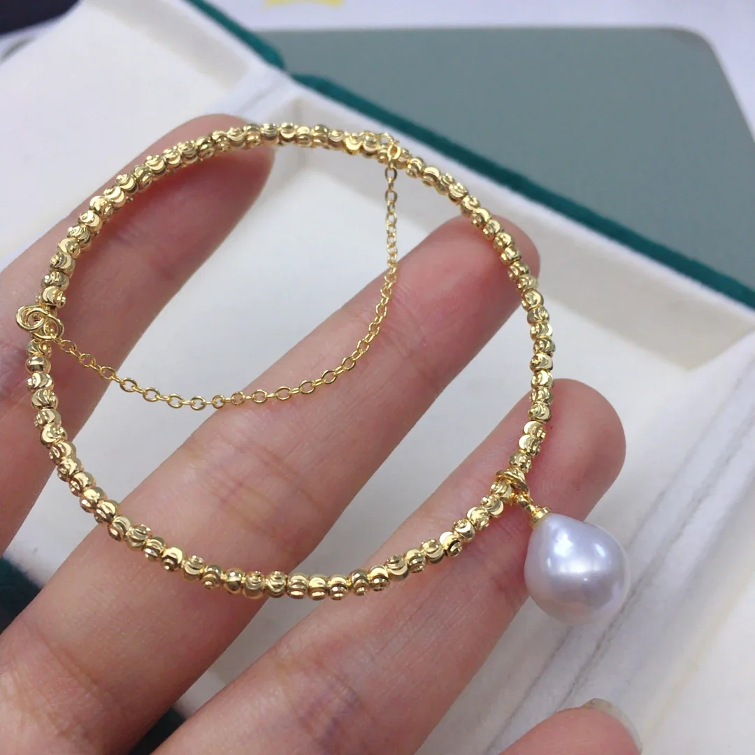 Lustrous Bead-Row Freshwater Pearl Charm Bangle