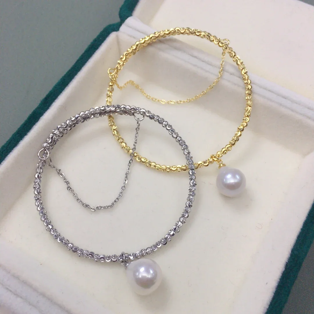 Lustrous Bead-Row Freshwater Pearl Charm Bangle