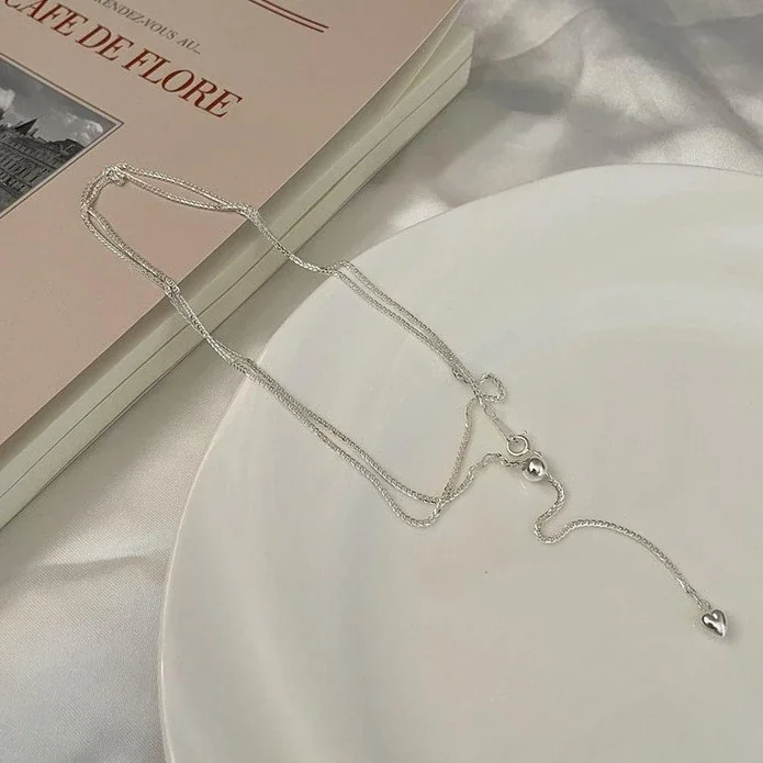 Delicate 925 Sterling Silver Heart Slider Dangling Heart Necklace