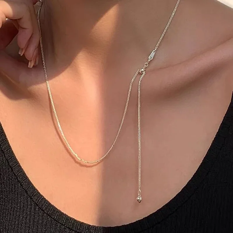 Delicate 925 Sterling Silver Heart Slider Dangling Heart Necklace