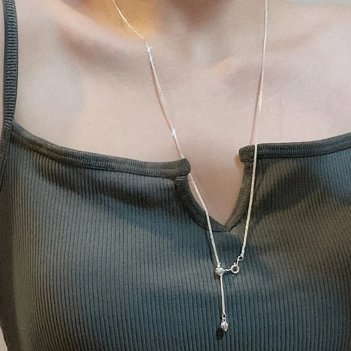 Delicate 925 Sterling Silver Heart Slider Dangling Heart Necklace