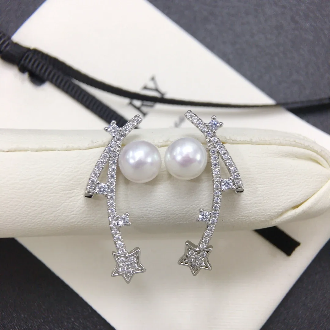 Celestial Silver-Plated Pearl Star Arc Stud Earrings