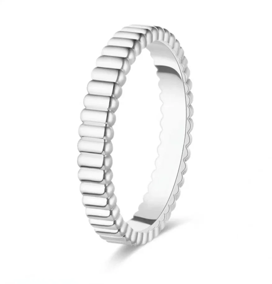 Ribbed 925 Sterling Silver Beaded Clear Stone Ring - Narrow Beaded Silver
