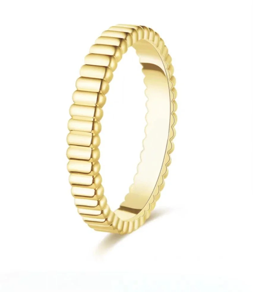 Ribbed 925 Sterling Silver Beaded Clear Stone Ring - Narrow Beaded Gold