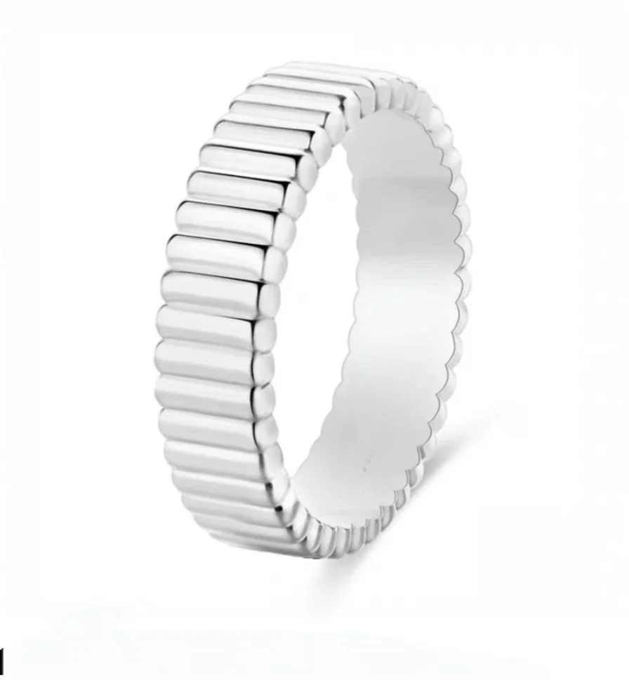 Ribbed 925 Sterling Silver Beaded Clear Stone Ring - Wide Beaded Silver