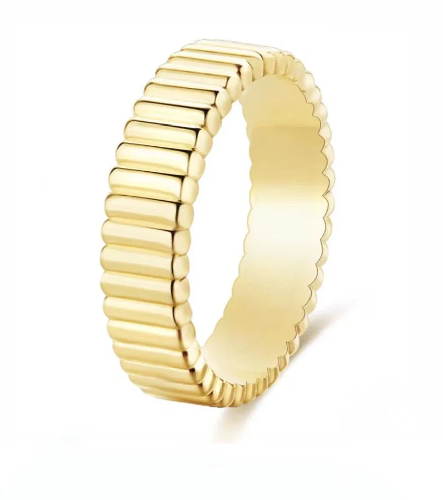 Ribbed 925 Sterling Silver Beaded Clear Stone Ring - Wide Beaded Gold